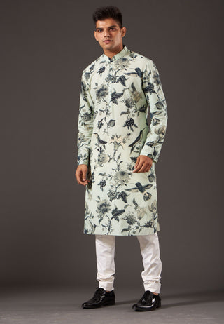 Balance By Rohit Bal-Sea Green Printed Kurta-INDIASPOPUP.COM