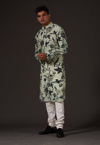 Balance By Rohit Bal-Sea Green Printed Kurta-INDIASPOPUP.COM