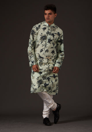 Balance By Rohit Bal-Sea Green Printed Kurta-INDIASPOPUP.COM