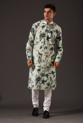 Balance By Rohit Bal-Sea Green Printed Kurta-INDIASPOPUP.COM