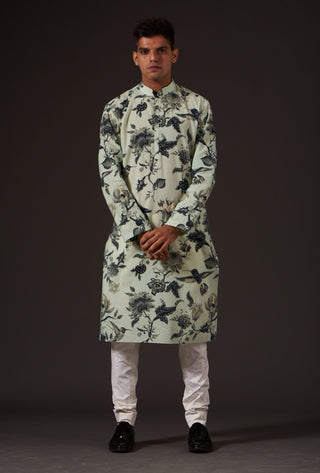 Balance By Rohit Bal-Sea Green Printed Kurta-INDIASPOPUP.COM