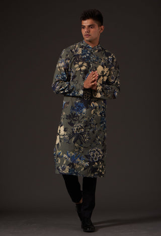 Balance By Rohit Bal-Grey Printed Kurta-INDIASPOPUP.COM