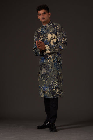 Balance By Rohit Bal-Grey Printed Kurta-INDIASPOPUP.COM