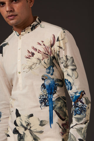 Balance By Rohit Bal-Ivory Floral Printed Kurta-INDIASPOPUP.COM