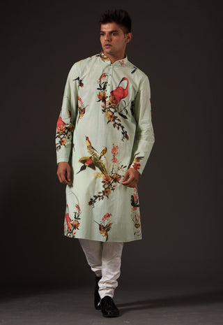 Balance By Rohit Bal-Sky Blue Floral Printed Kurta-INDIASPOPUP.COM