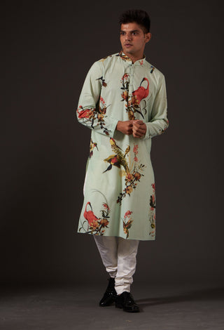 Balance By Rohit Bal-Sky Blue Floral Printed Kurta-INDIASPOPUP.COM