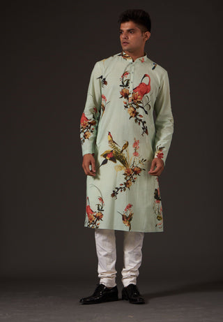 Balance By Rohit Bal-Sky Blue Floral Printed Kurta-INDIASPOPUP.COM