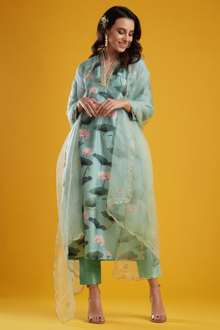 Aayushi Maniar-Aqua Printed Tunic Set-INDIASPOPUP.COM