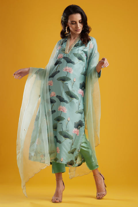 Aayushi Maniar-Aqua Printed Tunic Set-INDIASPOPUP.COM