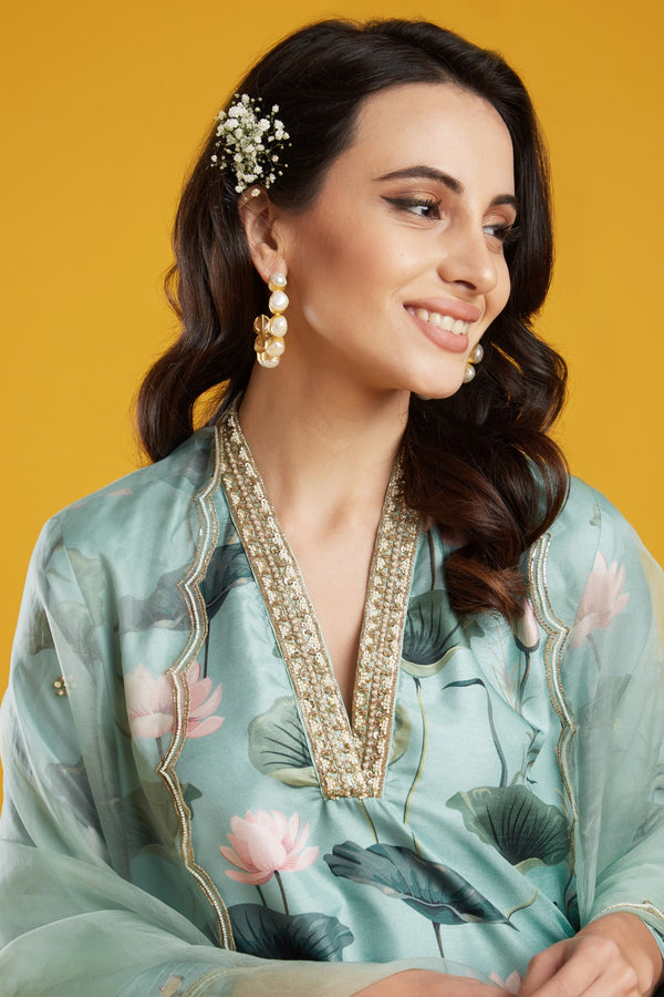 Aayushi Maniar-Aqua Printed Tunic Set-INDIASPOPUP.COM