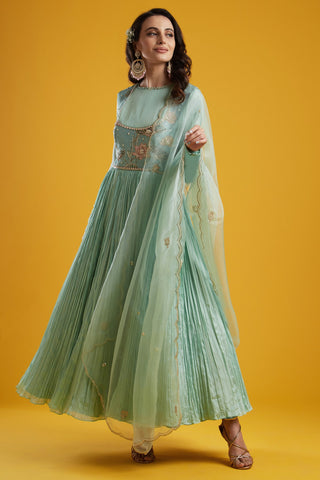 Aayushi Maniar-Aqua Anarkali Set-INDIASPOPUP.COM