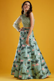 Aayushi Maniar-Aqua Kali Lehenga Set-INDIASPOPUP.COM
