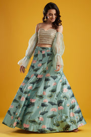 Aayushi Maniar-Aqua Printed Lehenga Set-INDIASPOPUP.COM