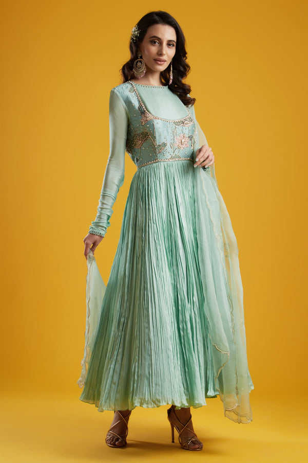 Aayushi Maniar-Aqua Anarkali Set-INDIASPOPUP.COM