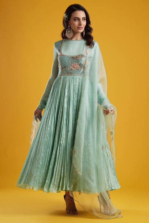 Aayushi Maniar-Aqua Anarkali Set-INDIASPOPUP.COM