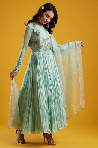 Aayushi Maniar-Aqua Anarkali Set-INDIASPOPUP.COM