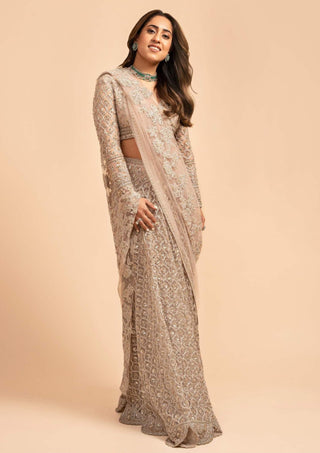 Ridhi Mehra-Maha Champagne Sari Skirt Set-INDIASPOPUP.COM