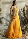 Turquoise By Rachit Khanna-Yellow Crinkled Skirt Set-INDIASPOPUP.COM