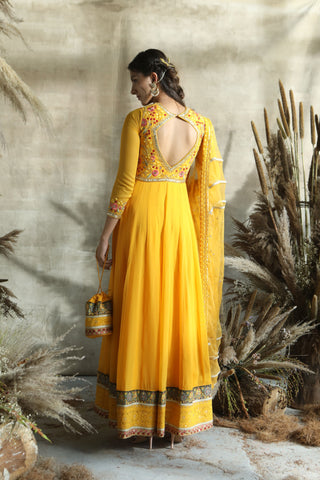 Turquoise By Rachit Khanna-Yellow Anarkali Set-INDIASPOPUP.COM