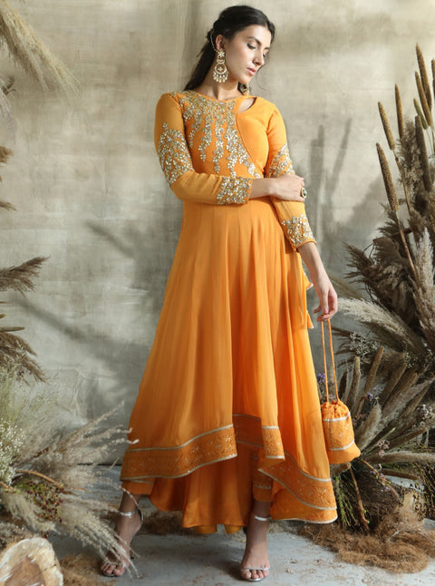 Turquoise By Rachit Khanna-Mango High-Low Anarkali Set-INDIASPOPUP.COM