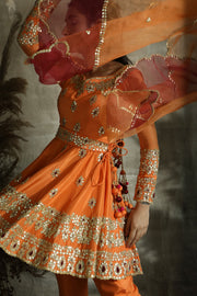 Turquoise By Rachit Khanna-Orange Short Anarkali Set-INDIASPOPUP.COM