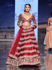 Varun Chakkilam-Plum Lehenga With Blouse & Duppata-INDIASPOPUP.COM