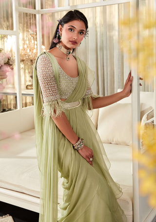 Ridhi Mehra-Jessamine Mint Green Saree Set-INDIASPOPUP.COM