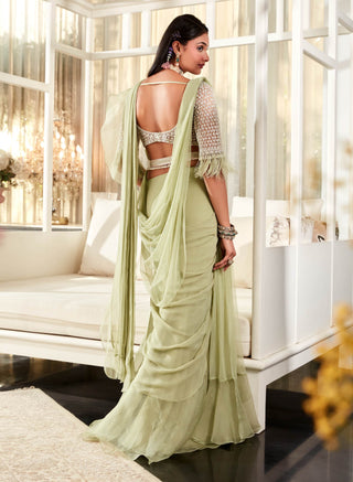 Ridhi Mehra-Jessamine Mint Green Saree Set-INDIASPOPUP.COM
