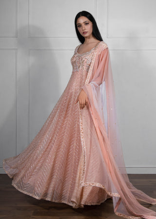 Ritika Mirchandani-Pink Gold Floral Embroidered Anarkali Set-INDIASPOPUP.COM