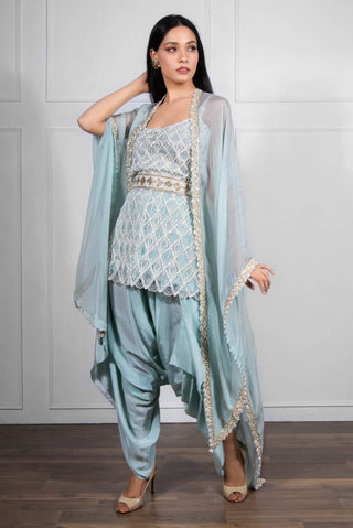 Ritika Mirchandani-Ivory Blue Embroidered Kurta Set-INDIASPOPUP.COM