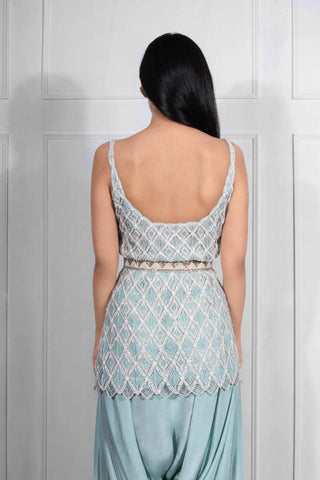 Ritika Mirchandani-Ivory Blue Embroidered Kurta Set-INDIASPOPUP.COM