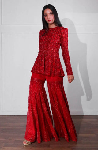 Ritika Mirchandani-Red Embroidered Sharara Set-INDIASPOPUP.COM