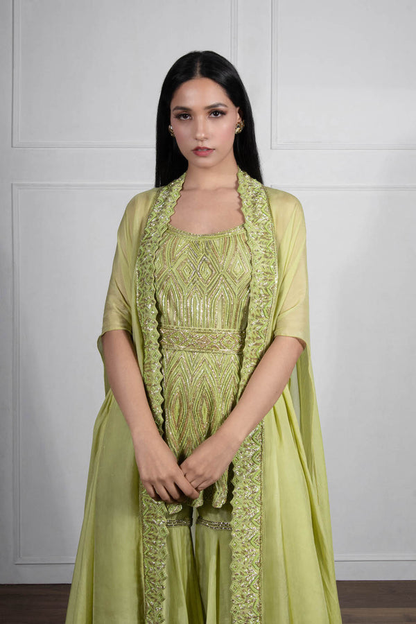 Ritika Mirchandani-Jade Green Embroidered Sharara Set-INDIASPOPUP.COM