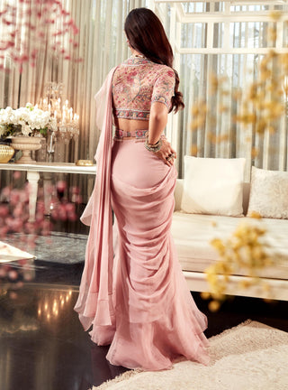 Ridhi Mehra-Cosmo Pink Embroidered Saree Set-INDIASPOPUP.COM
