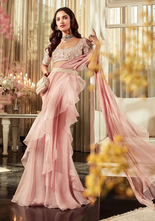 Ridhi Mehra-Lone Pink Embroidered Saree Set-INDIASPOPUP.COM