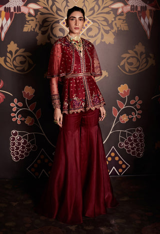 Ridhi Mehra-Rukm Burgundy Gharara Set-INDIASPOPUP.COM