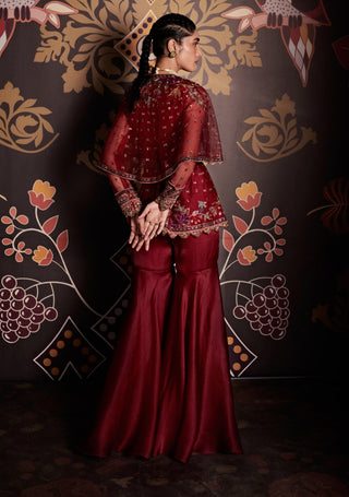 Ridhi Mehra-Rukm Burgundy Gharara Set-INDIASPOPUP.COM