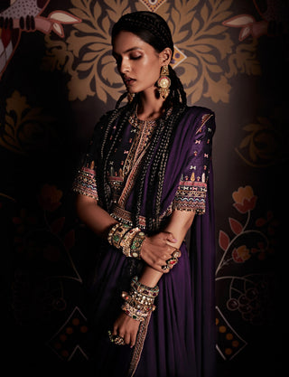 Ridhi Mehra-Basira Purple Draped Saree With Blouse And Belt-INDIASPOPUP.COM
