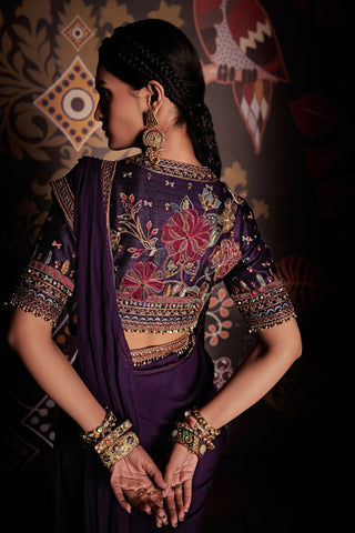Ridhi Mehra-Basira Purple Draped Saree With Blouse And Belt-INDIASPOPUP.COM