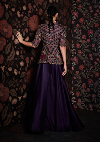 Ridhi Mehra-Shahnoor Purple Embroidered Peplum With Sharara-INDIASPOPUP.COM
