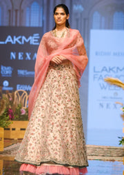 Ridhi Mehra - Champagne & Pink Embroidered Lehenga Set - INDIASPOPUP.COM