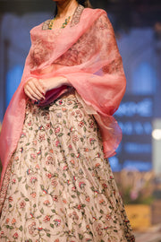Ridhi Mehra - Champagne & Pink Embroidered Lehenga Set - INDIASPOPUP.COM