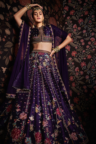 Ridhi Mehra-Miraan Purple Embroidered Lehenga Set-INDIASPOPUP.COM