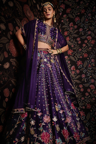 Ridhi Mehra-Miraan Purple Embroidered Lehenga Set-INDIASPOPUP.COM