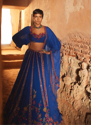 Ridhi Mehra-Adaj Royal Blue Embroidered Lehenga Set-INDIASPOPUP.COM