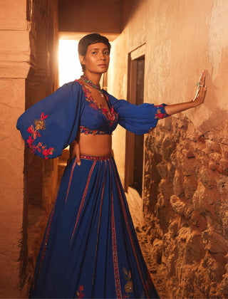 Ridhi Mehra-Adaj Royal Blue Embroidered Lehenga Set-INDIASPOPUP.COM