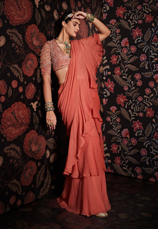 Ridhi Mehra-Shaili Pink Embroidered Saree With Blouse-INDIASPOPUP.COM