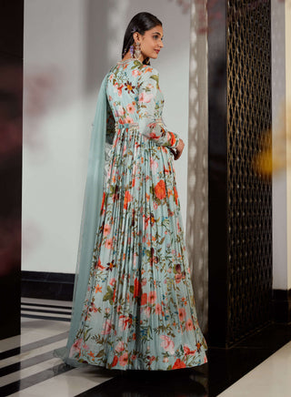 Ridhi Mehra-Rue Sea Green Embroidered Anarkali Set-INDIASPOPUP.COM