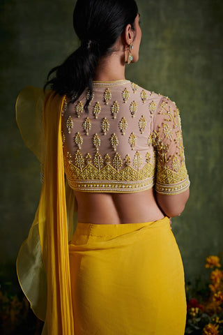 Ridhi Mehra-Primrose Yellow Draped Saree With Blouse-INDIASPOPUP.COM