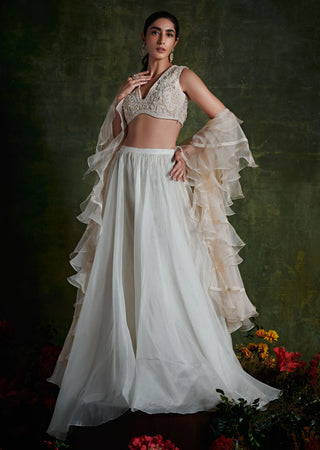 Ridhi Mehra-Dirty Ivory Organza Skirt Set-INDIASPOPUP.COM